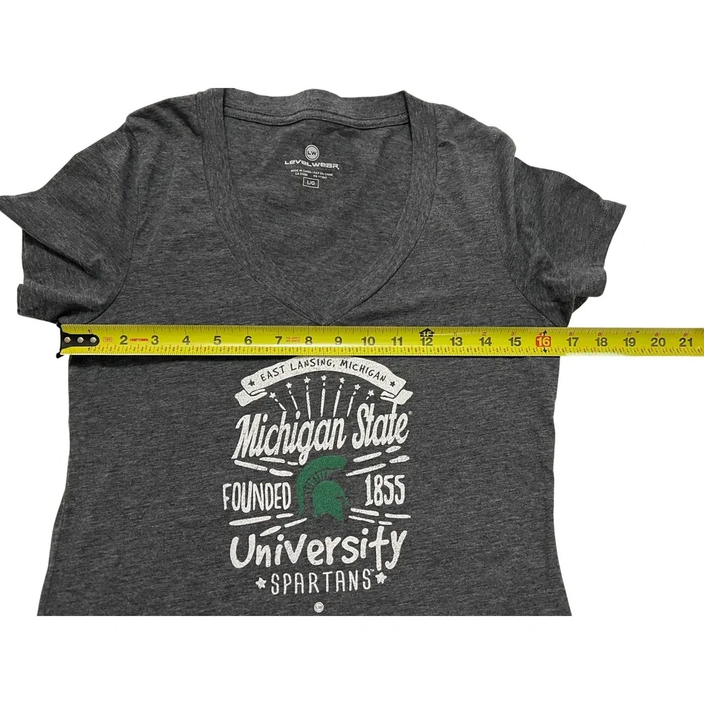 Level Wear Michigan State‎ Spartans Graphic V Neck T Shirt Women's Large Gray - Picture 5 of 6